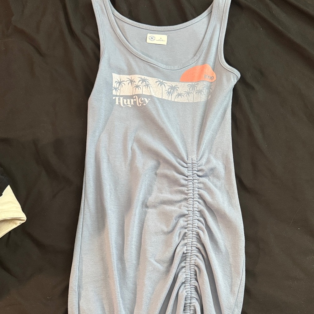 Hurley Light Blue Ruched Tank Dress